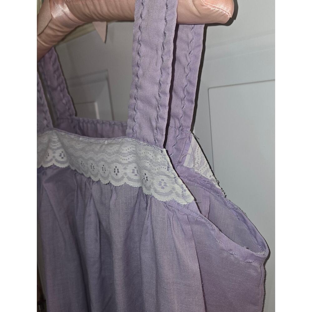 Vintage Purple Mid-Length Babydoll Nightgown White Lace 36" L Sleeveless - Picture 3 of 4